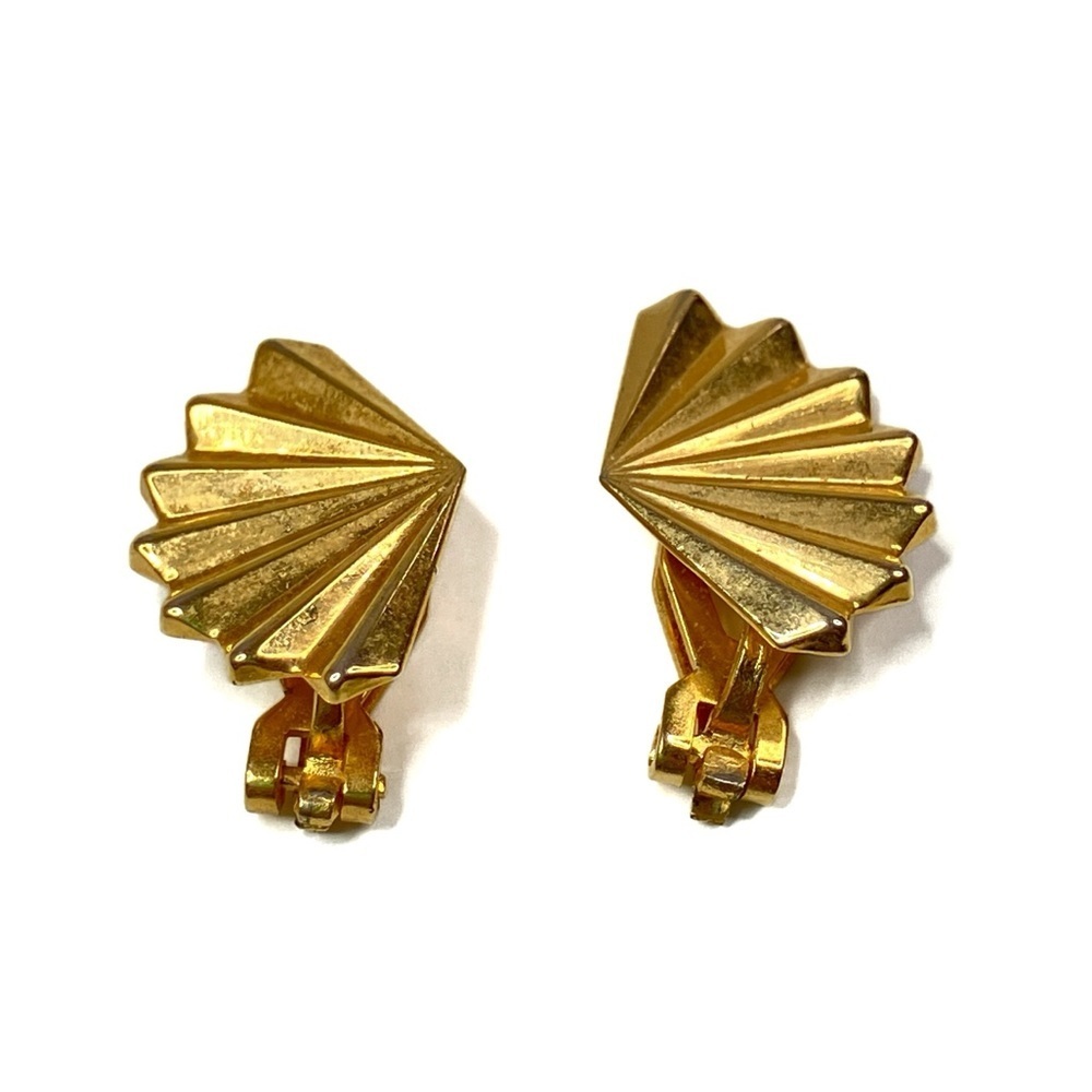 Vintage 1980's Gold Tone Ripped Fan Clip-On Earrings